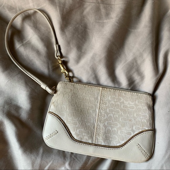 Coach Wristlet Ivory Leather Canvas Logo - Picture 3 of 5